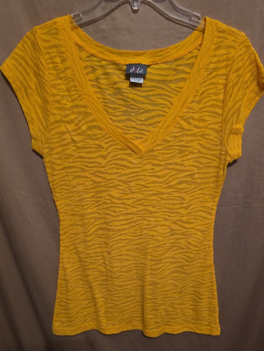 🏝️ Ladies' Sheer Bright Yellow Zebra-Print Top L